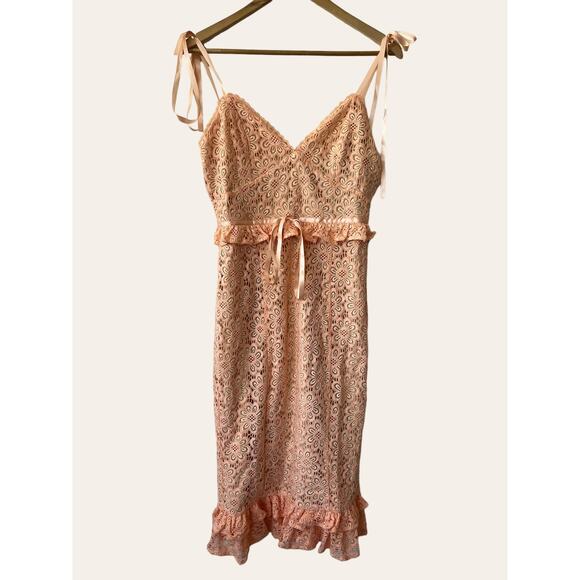 Majorelle Revolve Ellington Peach Lace Tie Strap Coquette Midi Dress Size M - Picture 4 of 12